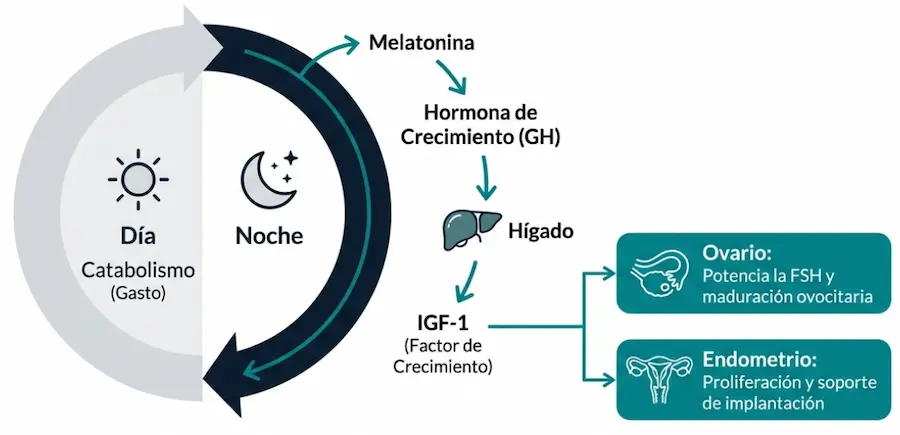 Ciclo circadiano de regeneración tisular: melatonina, GH e IGF-1 en fertilidad.