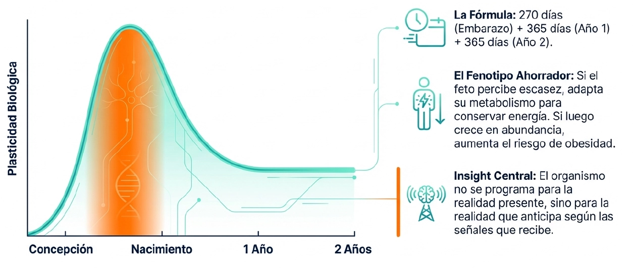 Gráfica de plasticidad biológica durante los primeros 1000 días desde la concepción hasta los 2 años.