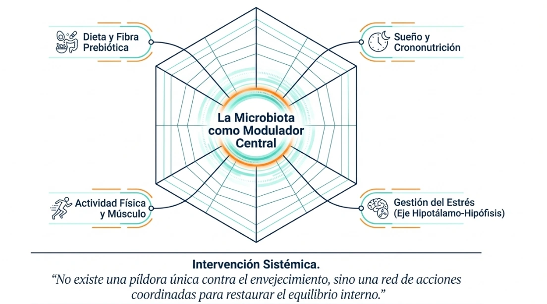 Intervención sistémica de la microbiota en el envejecimiento saludable